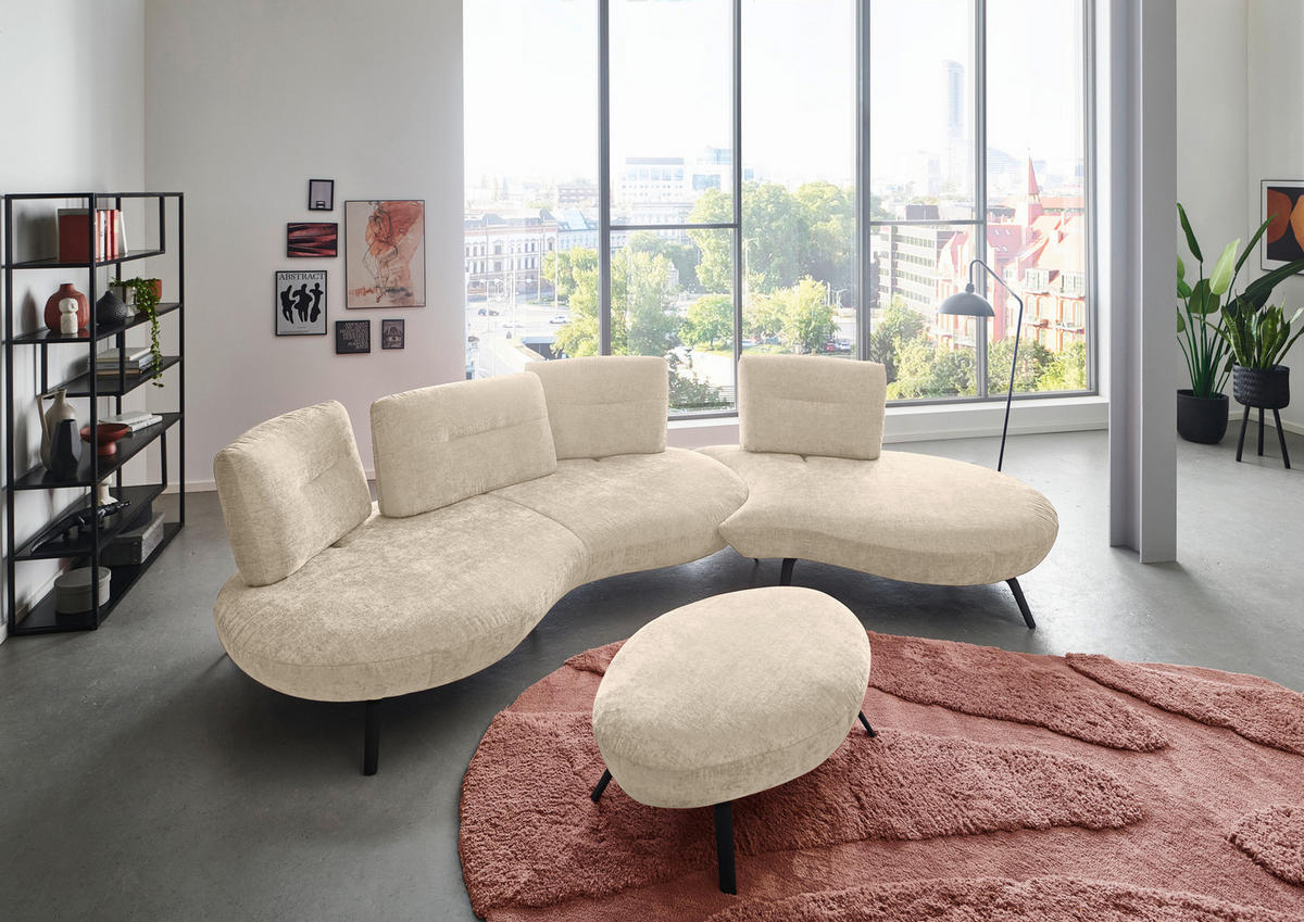 BIGSOFA Flachgewebe Creme  - Creme/Schwarz, Design, Textil/Metall (456/93/138cm) - Moderano