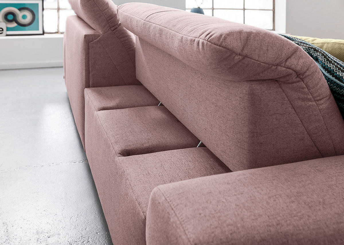 ECKSOFA Rosa Flachgewebe  - Chromfarben/Rosa, Design, Textil/Metall (276/198cm) - SetOne by Musterring