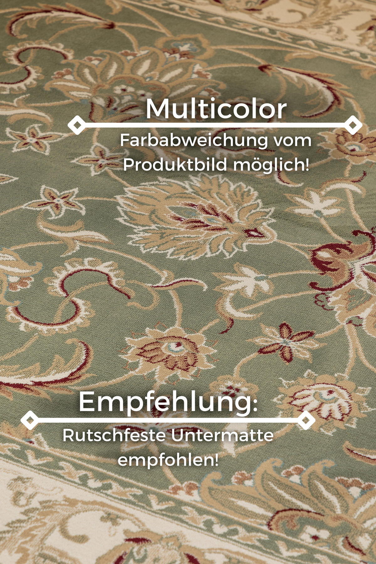 VINTAGE-TEPPICH 160/235 cm Herat Creme, Olivgrün  - Creme/Olivgrün, Basics, Kunststoff/Textil (160/235cm)