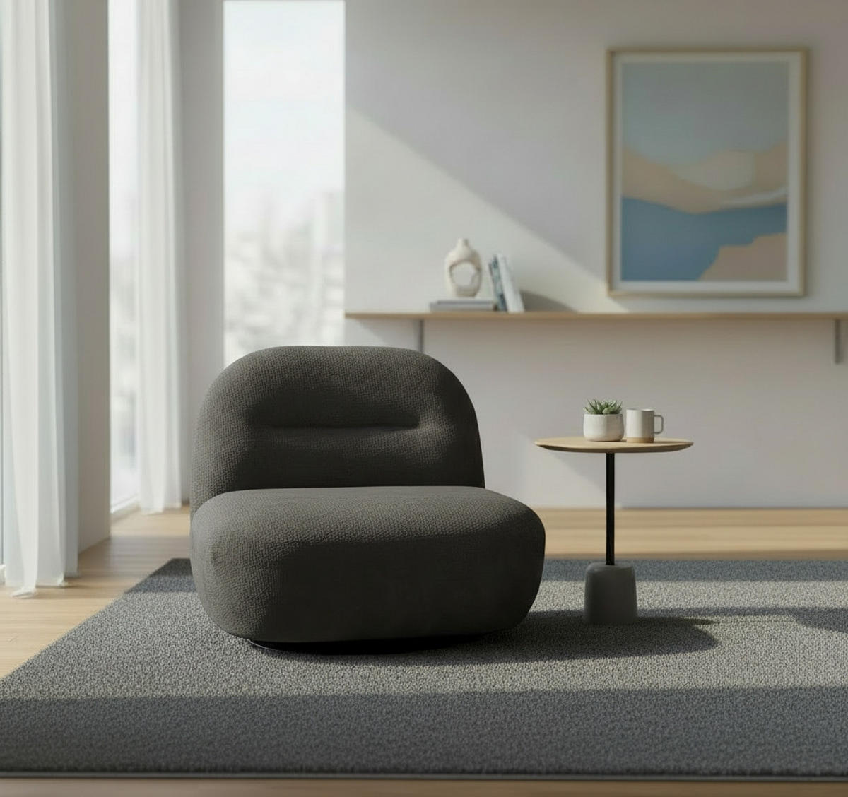 SESSEL in Struktur Dunkelgrau  - Dunkelgrau/Schwarz, Basics, Textil/Metall (85/74/85cm) - Livetastic