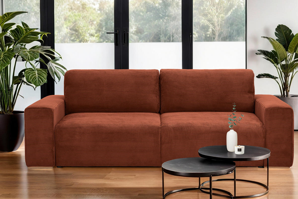 SCHLAFSOFA in Cord Kupferfarben  - Buchefarben/Schwarz, Konventionell, Holz/Kunststoff (255/86/123cm) - Livetastic