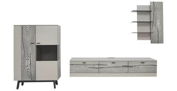 WOHNWAND in Grau, Eichefarben, Fango - Edelstahlfarben/Fango, Design, Glas/Holz - Dieter Knoll