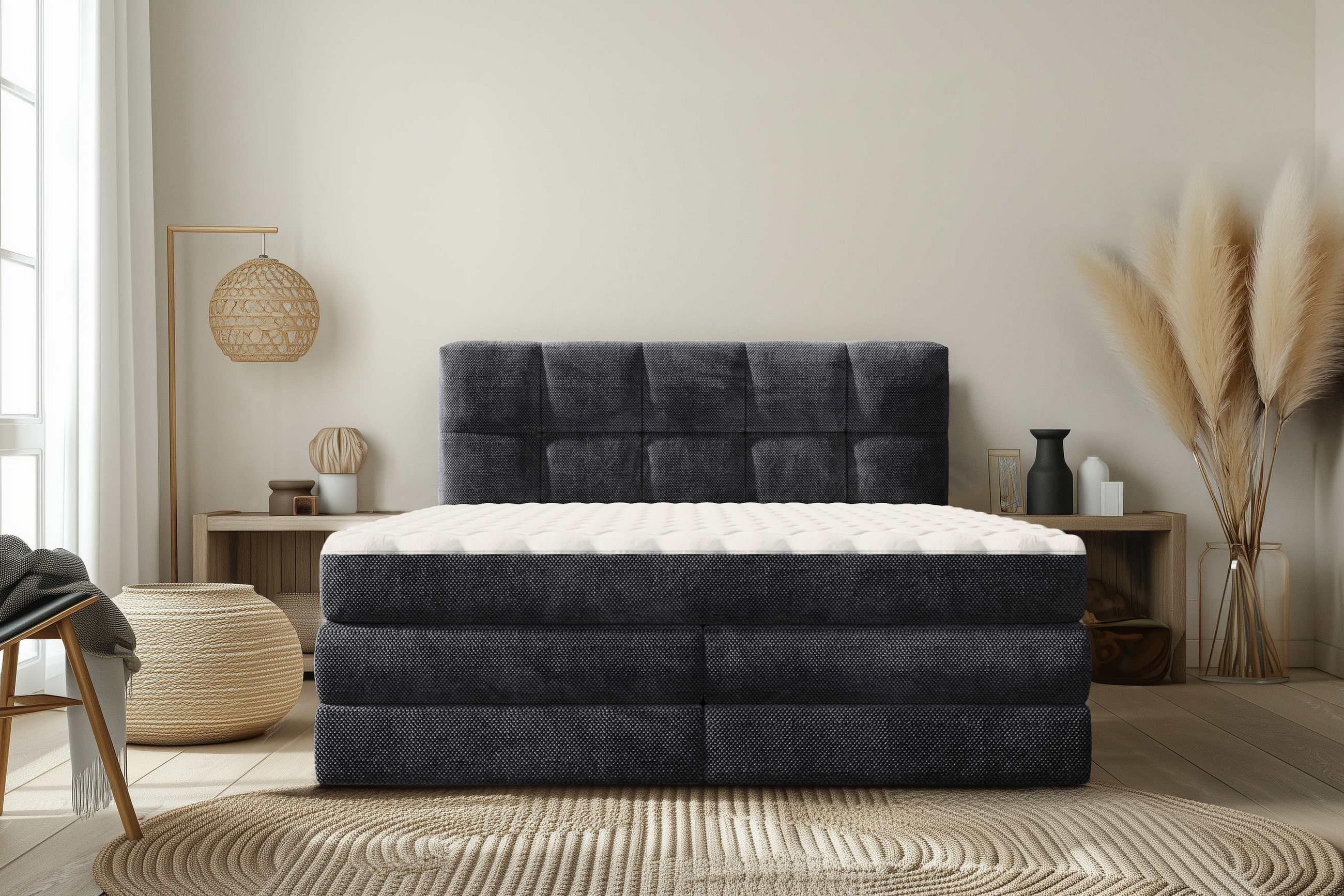 BOXSPRINGBETT 180/200 cm  in Dunkelgrau  - Dunkelgrau/Schwarz, Design, Kunststoff/Textil (180/200cm) - Esposa