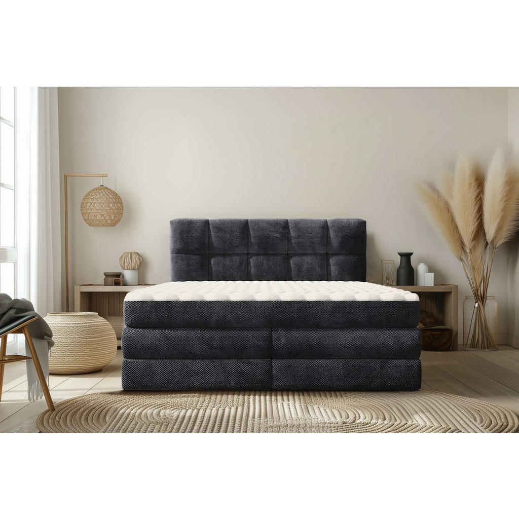 Thumbnail - Esposa Boxspringbett, Dunkelgrau, Textil, H2 + H3, Höhe ca. 19 cm, 180x200 cm, gepolstertes Kopfteil, Stoffauswahl, Wend...