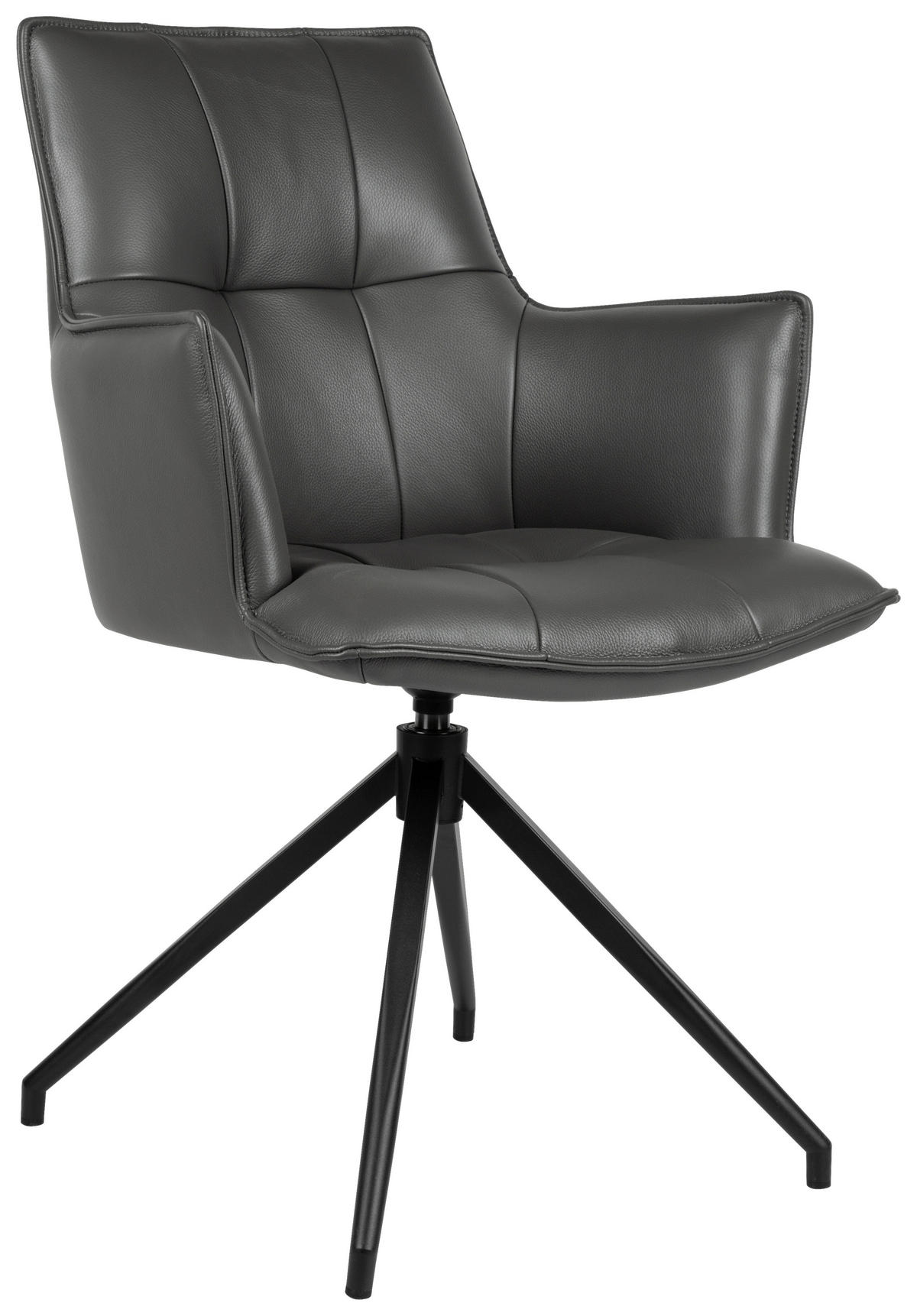 ARMLEHNSTUHL  in Eisen Echtleder pigmentiert  - Anthrazit/Schwarz, Design, Leder/Metall (60/89,5/63cm) - Novel