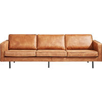 DREISITZER-SOFA Kombination Echtleder/Stoff Mikrofaser Cognac  - Cognac/Schwarz, Design, Leder/Textil (277/85/86cm) - Ambia Home