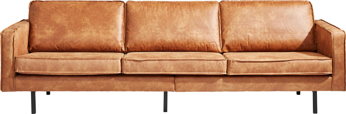 3-SITZER-SOFA Kombination Echtleder/Stoff Mikrofaser Cognac von AMBIA HOME