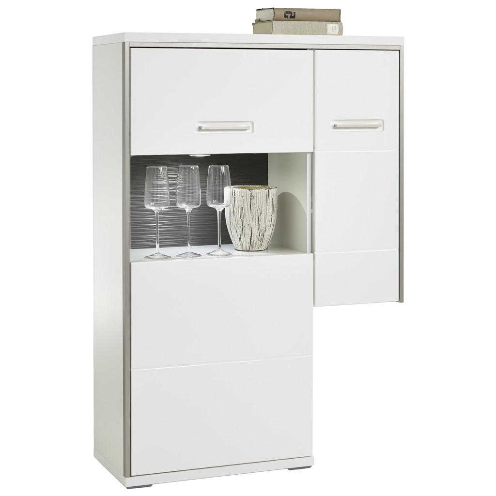 Thumbnail - Livetastic Highboard Accra, Grau, Silber, Weiß, Weiß Hochglanz, Metall, 2 Fächer, 94x137x38 cm, Made in EU, stehend, Woh...
