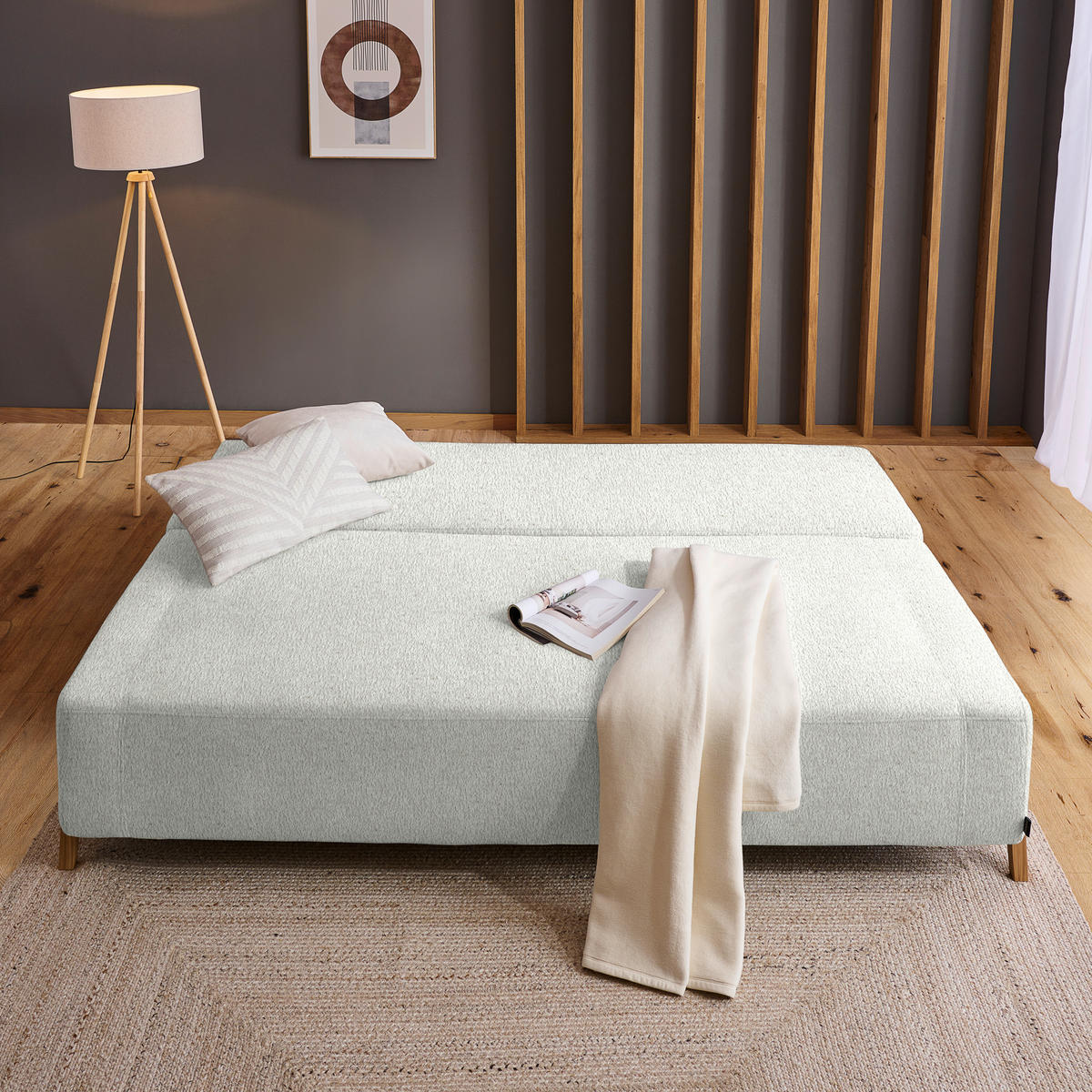 SCHLAFSOFA in Textil Silberfarben  - Silberfarben/Naturfarben, Design, Holz/Textil (211/88/102cm) - Niels Andersson