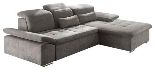 ECKSOFA in Mikrovelours Grau  - Silberfarben/Grau, KONVENTIONELL, Holzwerkstoff/Kunststoff (276/188cm) - MID.YOU