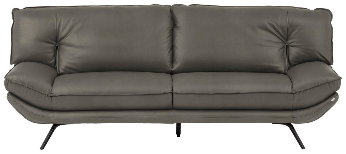 3-SITZER-SOFA in Echtleder Grau  - Schwarz/Grau, Design, Leder/Metall (226/95/95cm) - Celina