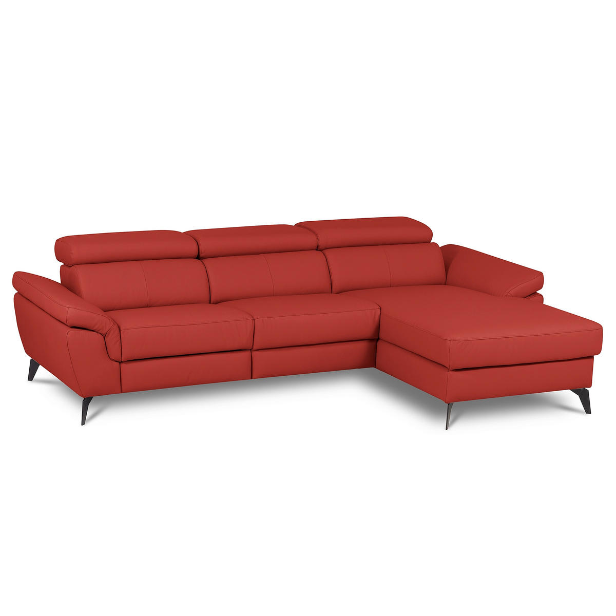 ECKSOFA SONO in Lederlook Echtleder Rot Armteilverstellung, Kopfteilverstellung  252/179 cm  - Rot/Schwarz, Design, Leder/Textil (252/179cm) - Livetastic
