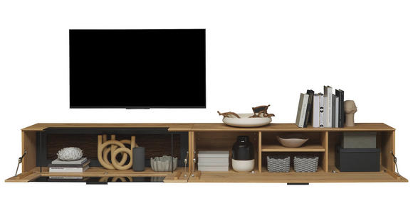 LOWBOARD Lavia 317/40/44 cm  erweiterbar, Typenauswahl, Beimöbel erhältlich, hängend  - Eichefarben/Anthrazit, Natur, Glas/Holz (317/40/44cm) - Valnatura