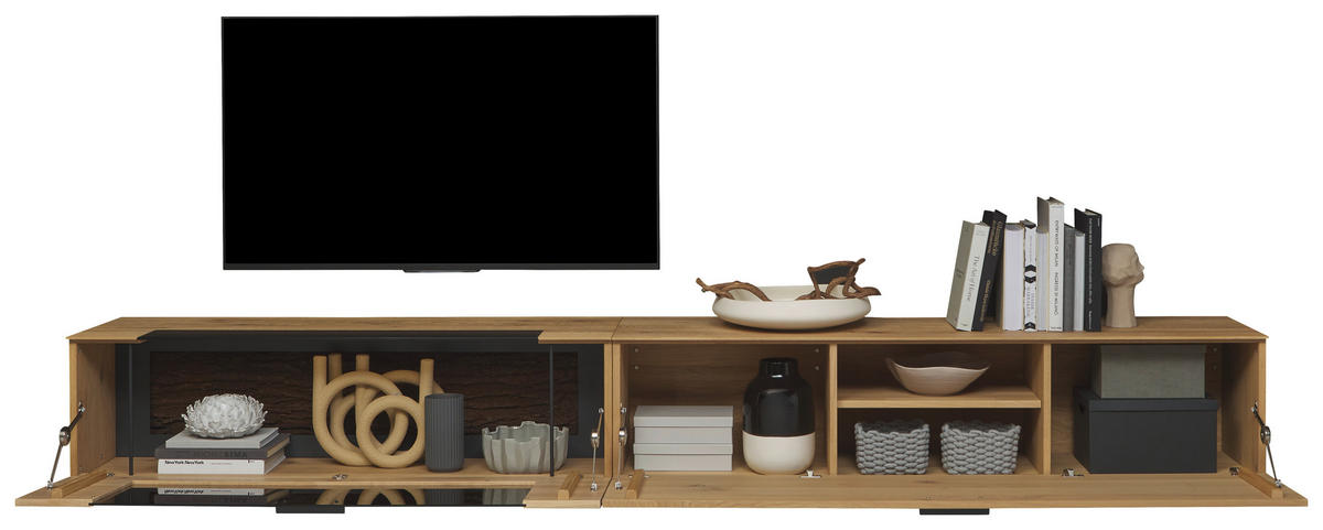 LOWBOARD Lavia 317/40/44 cm  erweiterbar, Typenauswahl, Beimöbel erhältlich, hängend  - Eichefarben/Anthrazit, Natur, Glas/Holz (317/40/44cm) - Valnatura