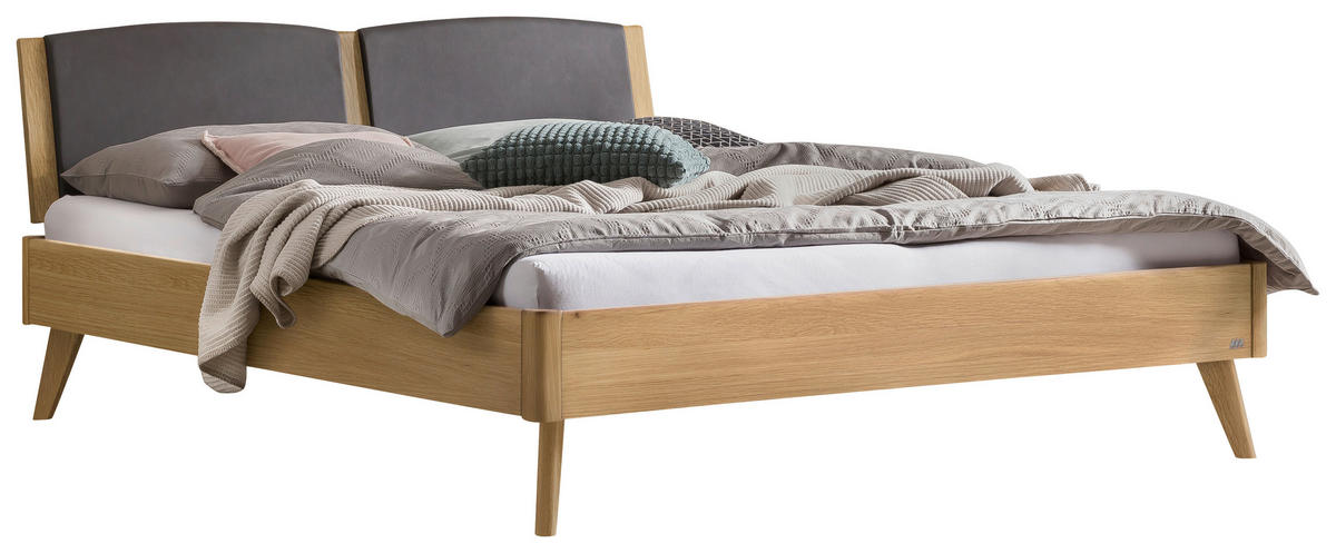 BETT 180/200 cm  in Eichefarben, Dunkelgrau  - Eichefarben/Dunkelgrau, KONVENTIONELL, Holz/Textil (180/200cm) - Hasena