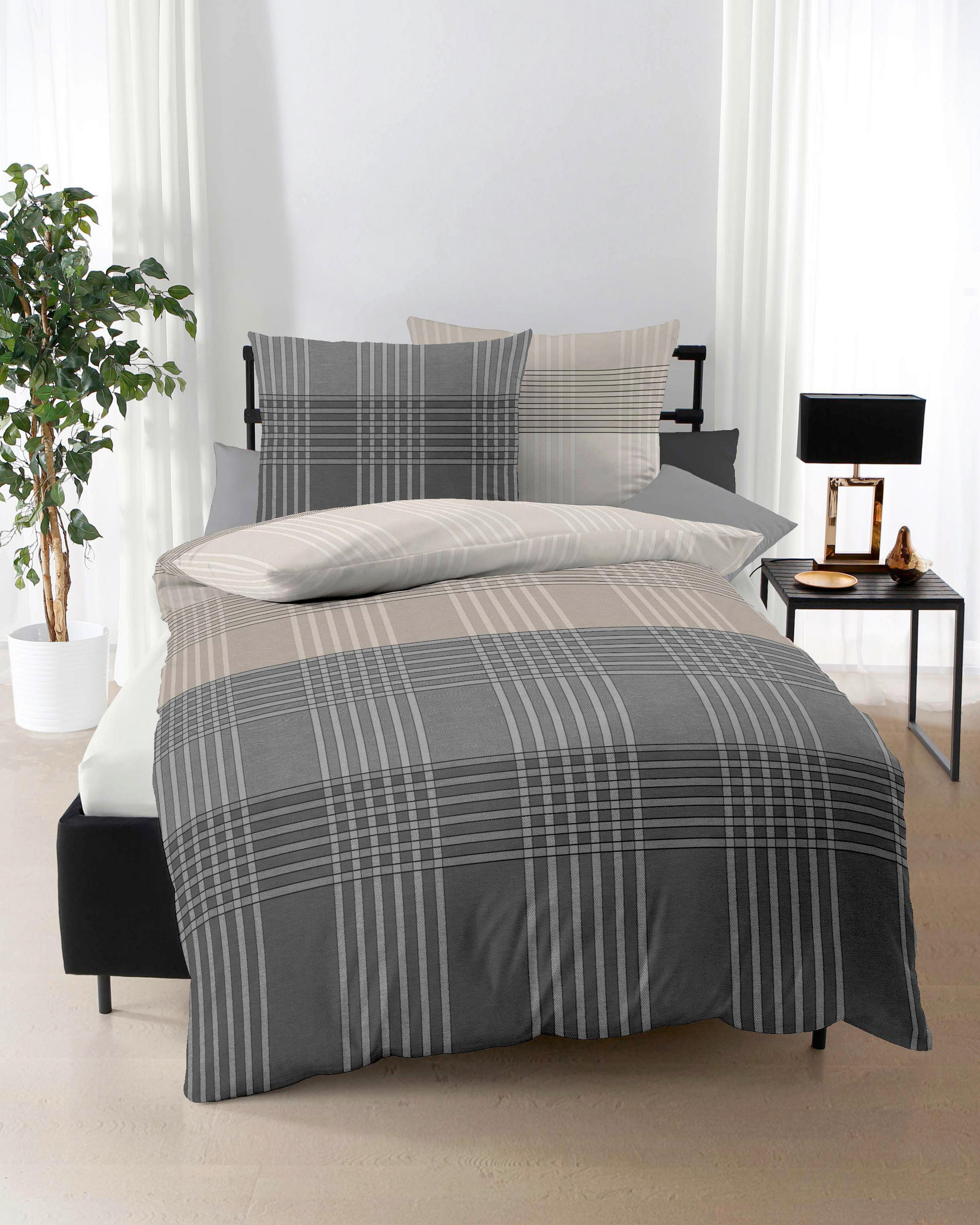 POSTELJNINA Zones 140/200 cm bombažni flanel siva  - siva, Konvencionalno, tekstil (140/200cm) - Kaeppel