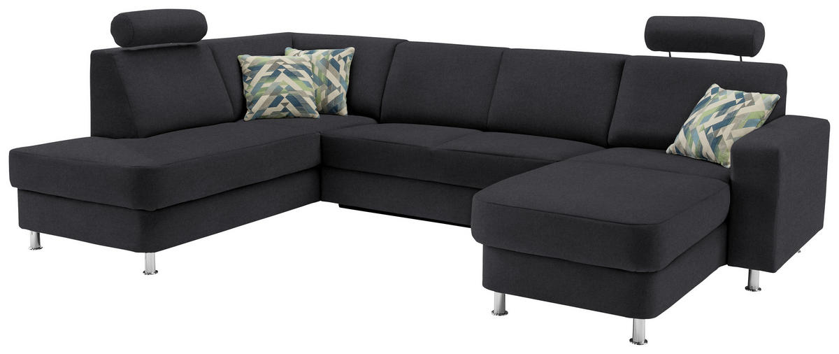 WOHNLANDSCHAFT Dunkelgrau Chenille  - Chromfarben/Dunkelgrau, Design, Kunststoff/Textil (198/301/165cm) - Xora