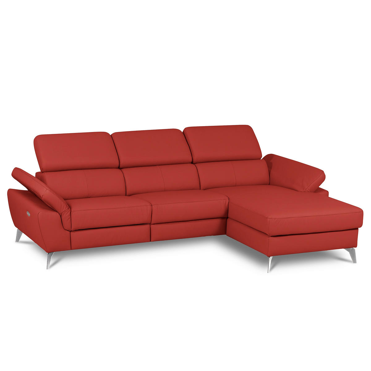 ECKSOFA Lederlook Echtleder Rot  - Chromfarben/Rot, Design, Leder/Textil (252/179cm) - Livetastic