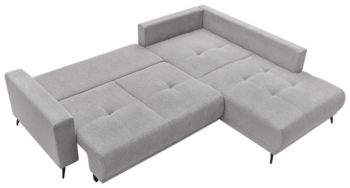 ECKSOFA RAFAEL Hellgrau Struktur Rückenkissen, Bettkasten  - Hellgrau/Schwarz, Design, Textil/Metall (269/218cm) - P & B