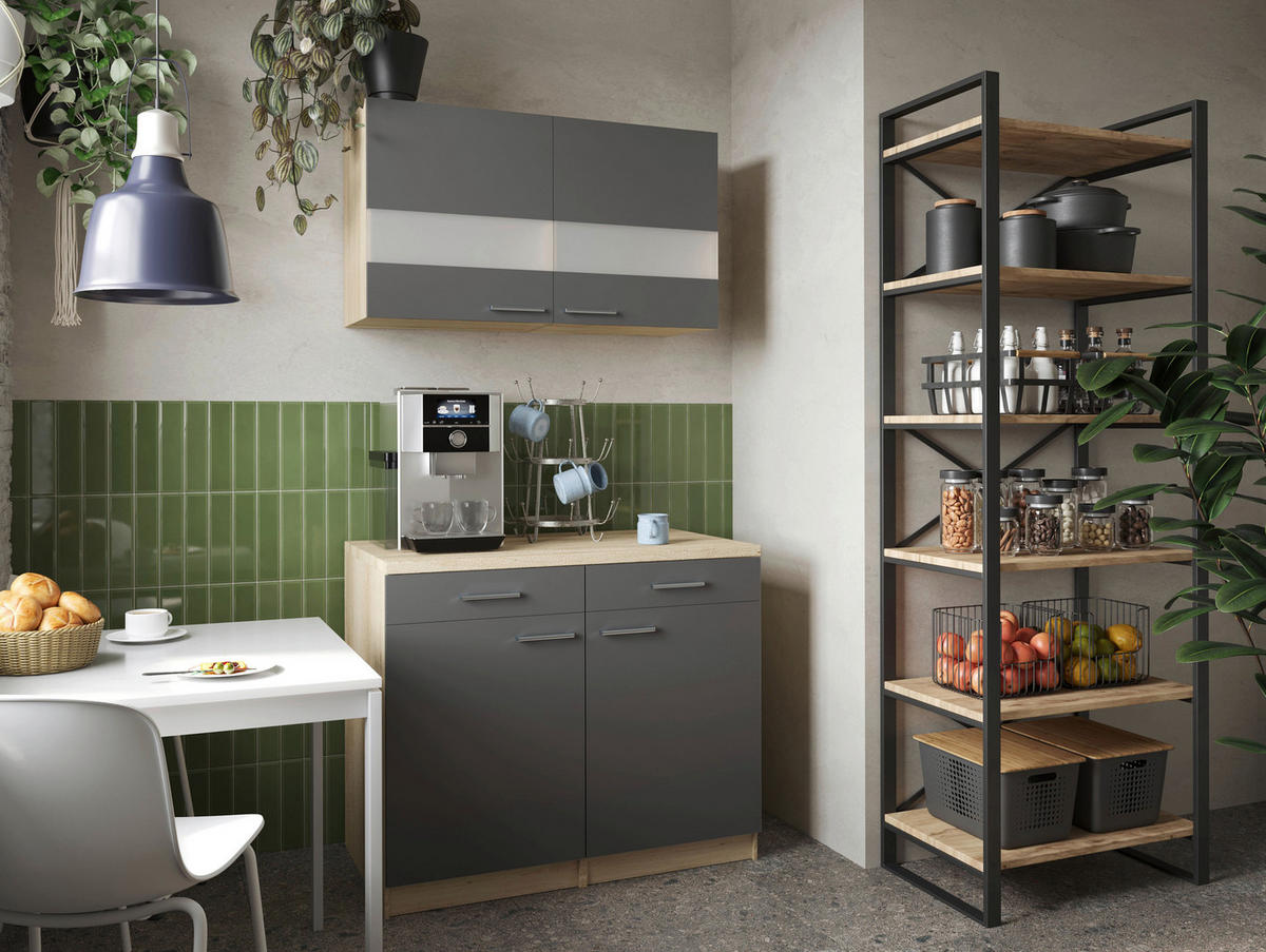 BUFFET 100/200/60 cm  in Grau, Eichefarben  - Eichefarben/Silberfarben, Basics, Glas/Holzwerkstoff (100/200/60cm) - Respekta