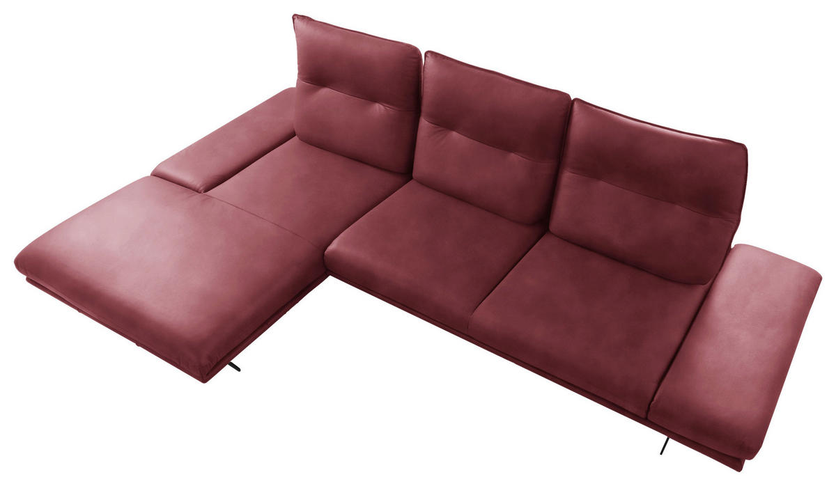 ECKSOFA Kirschrot Echtleder Armteilverstellung, Kopfteilverstellung, Sitztiefenverstellung  - Schwarz/Kirschrot, Design, Leder/Metall (180/291cm) - Celina Home