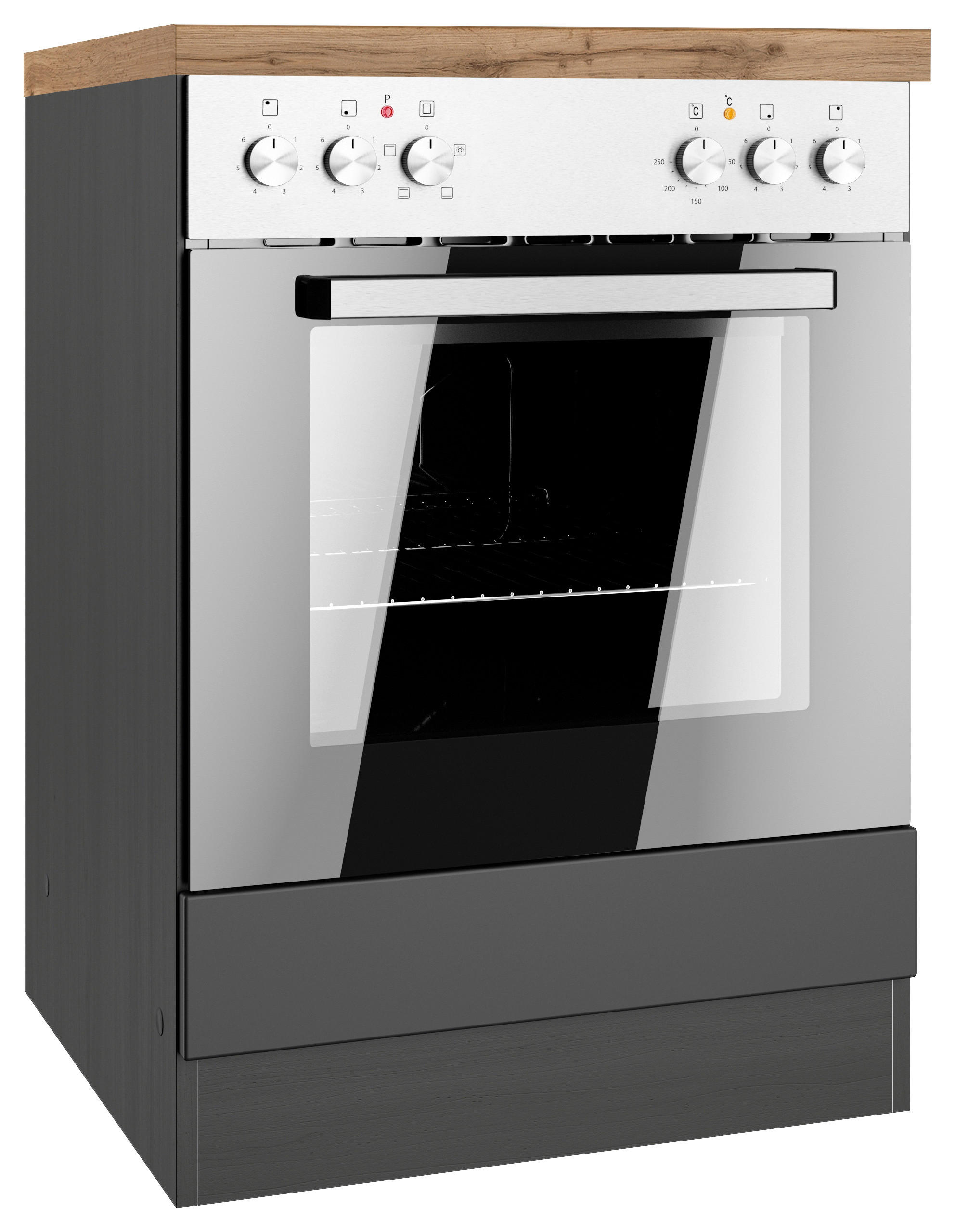 INBYGGNADSSKÅP FÖR SPIS 60/86/60 cm  i grå, ek Wotan  - ek Wotan/grå, Lifestyle, trämaterial (60/86/60cm) - Held