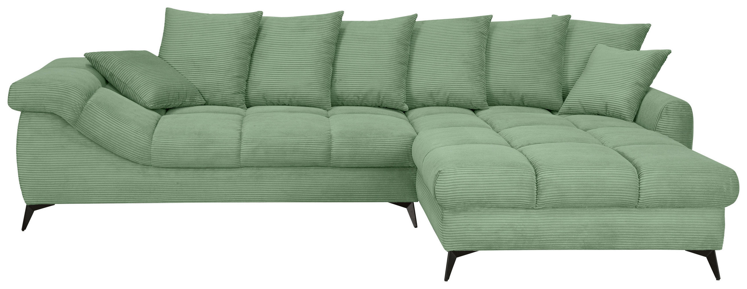 ECKSOFA Pastellgrün Cord Rückenkissen, Armlehnenkissen, Rücken echt  - Pastellgrün/Schwarz, KONVENTIONELL, Textil/Metall (332/231cm) - Carryhome