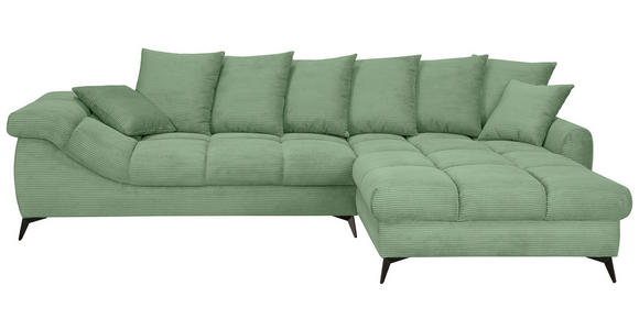 ECKSOFA Pastellgrün Cord Rückenkissen, Armlehnenkissen, Rücken echt  - Pastellgrün/Schwarz, KONVENTIONELL, Textil/Metall (332/231cm) - Carryhome