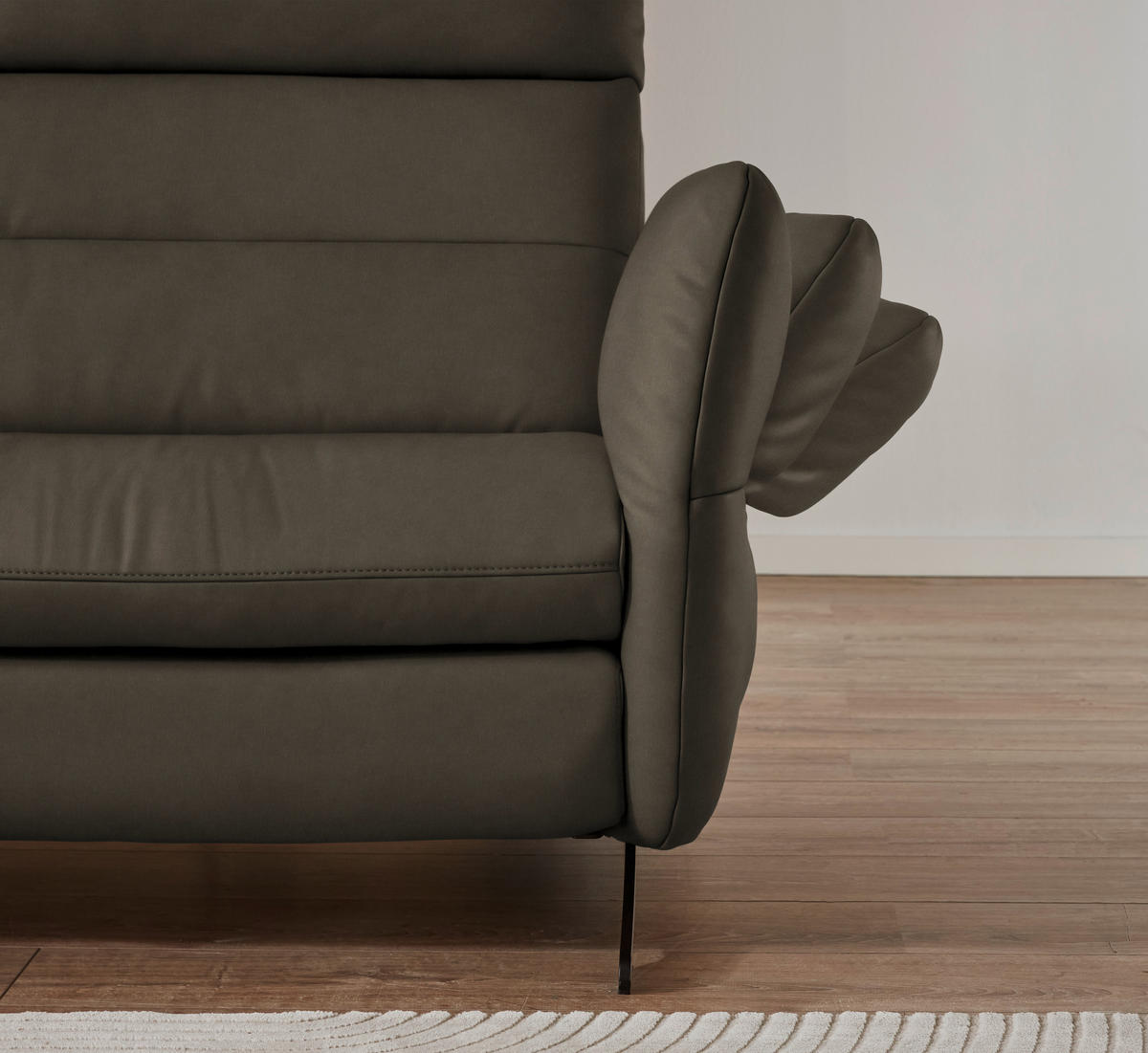 ECKSOFA in Echtleder Graubraun  169/298 cm  - Graubraun/Schwarz, Design, Leder/Metall (169/298cm) - Dieter Knoll