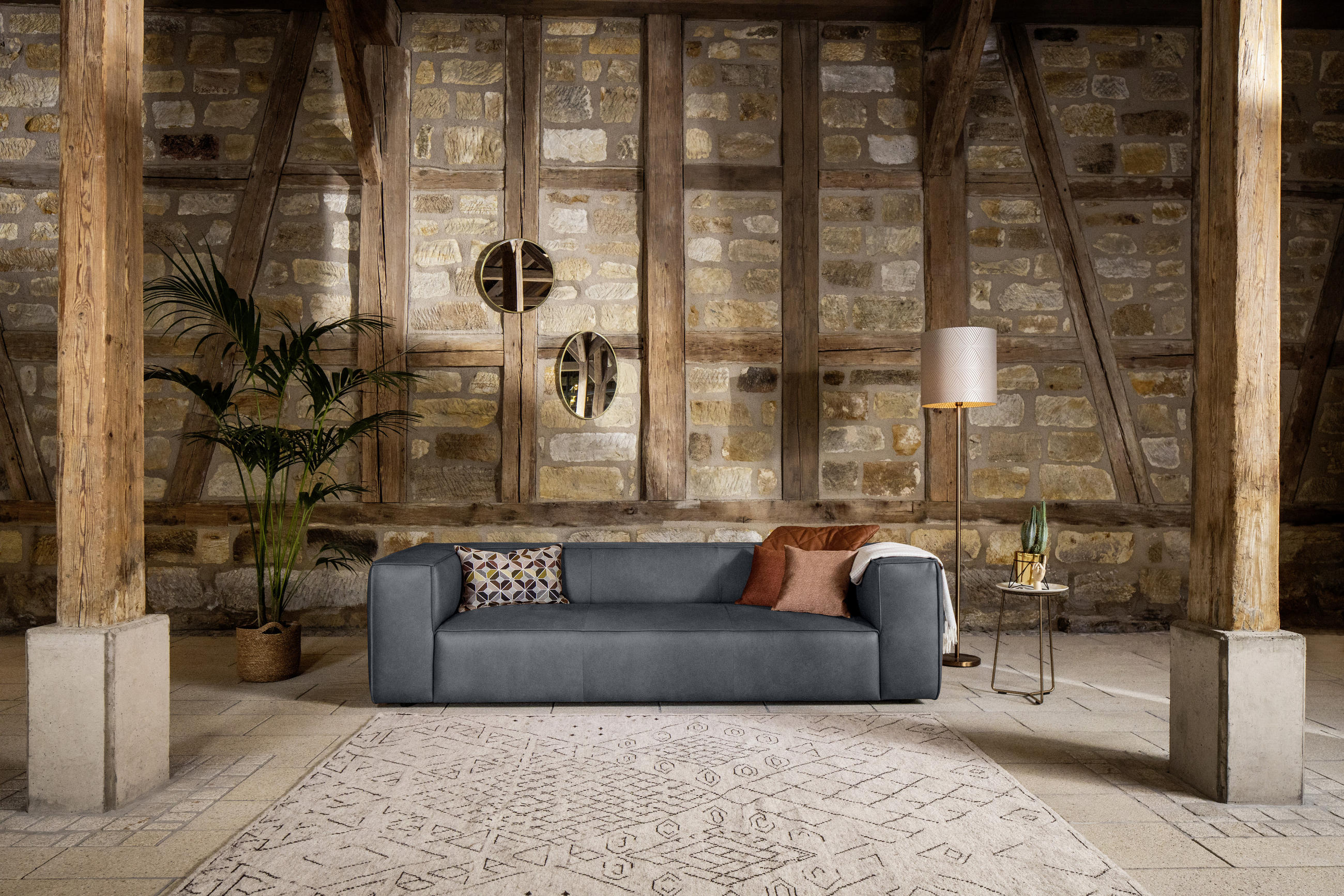 3-SITZER-SOFA in Echtleder Dunkelblau  - Schwarz/Dunkelblau, MODERN, Leder/Kunststoff (260/66/104cm) - W.Schillig