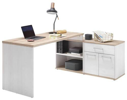 ECKSCHREIBTISCH 177/130/76 cm  in Weiß, Eichefarben  - Eichefarben/Silberfarben, Design, Holzwerkstoff/Kunststoff (177/130/76cm) - MID.YOU