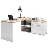 ECKSCHREIBTISCH 177/130/76 cm  in Weiß, Eichefarben  - Eichefarben/Silberfarben, Design, Holzwerkstoff/Kunststoff (177/130/76cm) - MID.YOU
