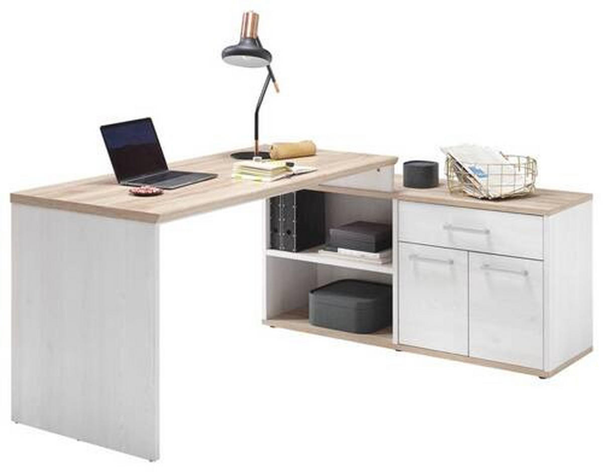 ECKSCHREIBTISCH 177/130/76 cm  in Weiß, Eichefarben  - Eichefarben/Silberfarben, Design, Holzwerkstoff/Kunststoff (177/130/76cm) - MID.YOU