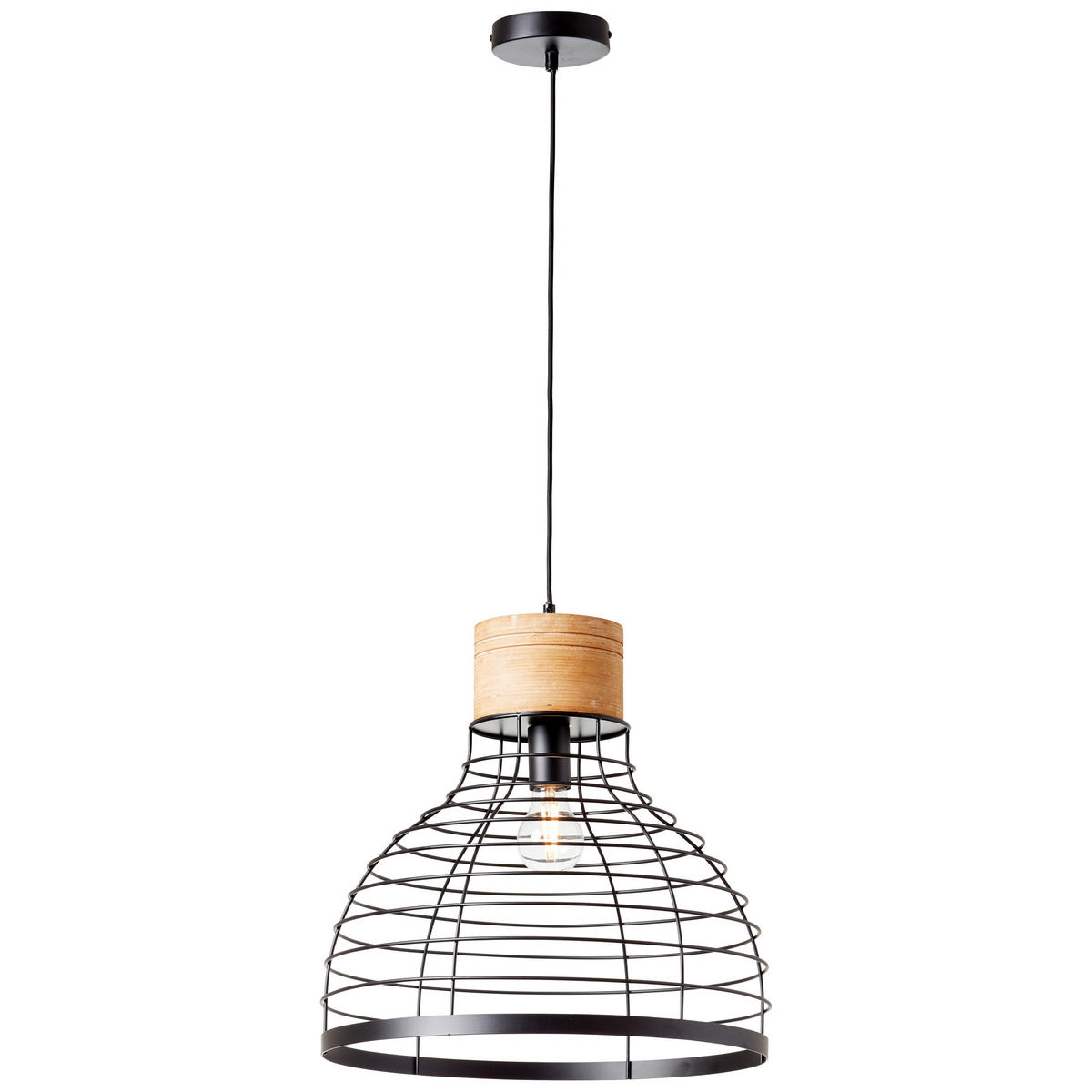 PENDELLEUCHTE 47/135 cm    - Schwarz, Natur, Holz/Metall (47/135cm) - Brilliant
