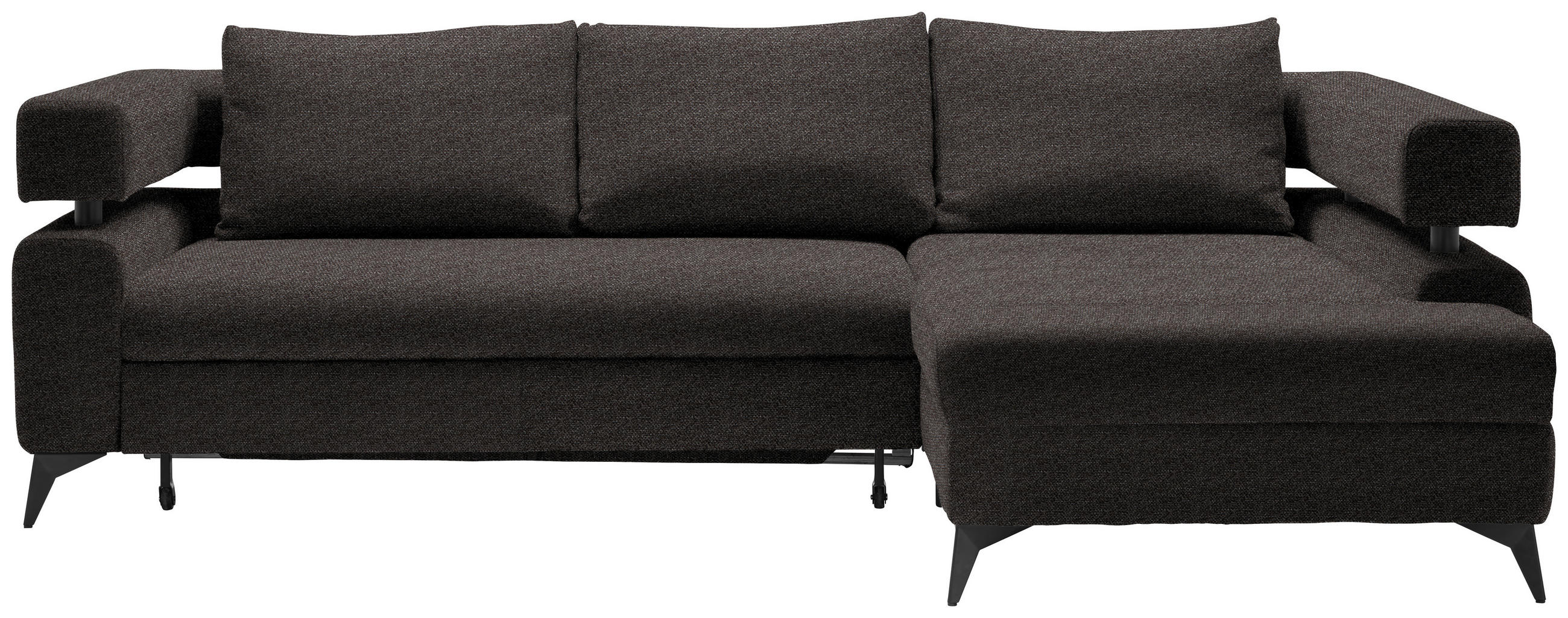 ECKSOFA Dunkelbraun Chenille  - Dunkelbraun/Schwarz, KONVENTIONELL, Textil/Metall (265/184cm) - Hom`in