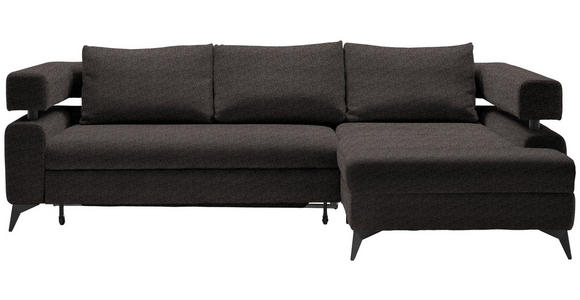 ECKSOFA in Chenille Dunkelbraun  - Dunkelbraun/Schwarz, KONVENTIONELL, Textil/Metall (265/184cm) - Hom`in