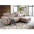 ECKSOFA Taupe Cord Rücken echt, Kopfteilverstellung, Sitzvorzug  - Taupe/Schwarz, KONVENTIONELL, Textil/Metall (257/170cm) - Carryhome