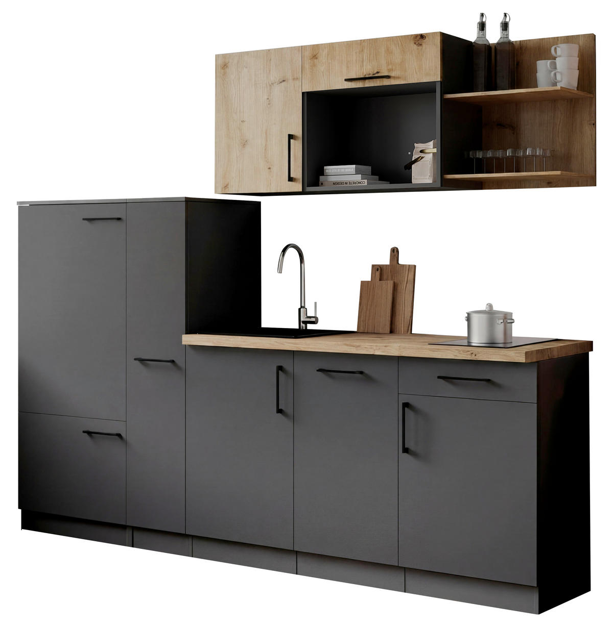 MODULKÖK 235 cm   i grå, ek Artisan  - grå/ek Artisan, Trend, metall/trämaterial (235cm) - Respekta