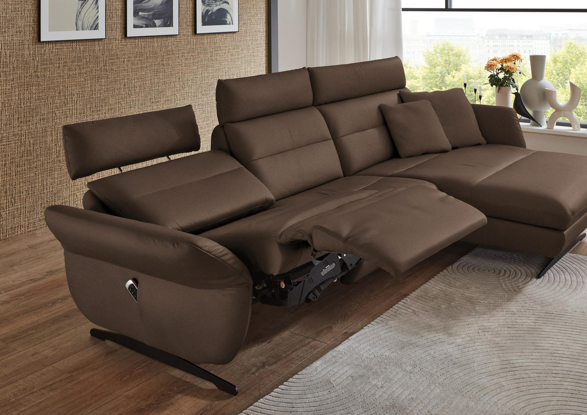 ECKSOFA in Echtleder Braun  - Schwarz/Braun, Design, Leder/Metall (300/157cm) - Dieter Knoll