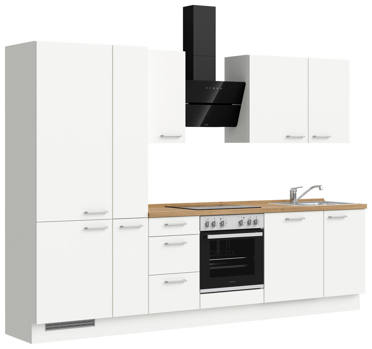 KÜCHENLEERBLOCK 300 cm   in Weiß, Eichefarben  - Edelstahlfarben/Eichefarben, MODERN, Holzwerkstoff/Metall (300cm) - Nobilia