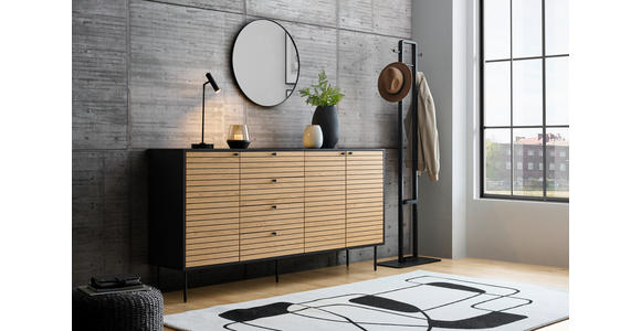 SIDEBOARD Schwarz, Eichefarben Einlegeböden  - Eichefarben/Schwarz, Design, Holzwerkstoff/Metall (180/94/40cm) - Xora