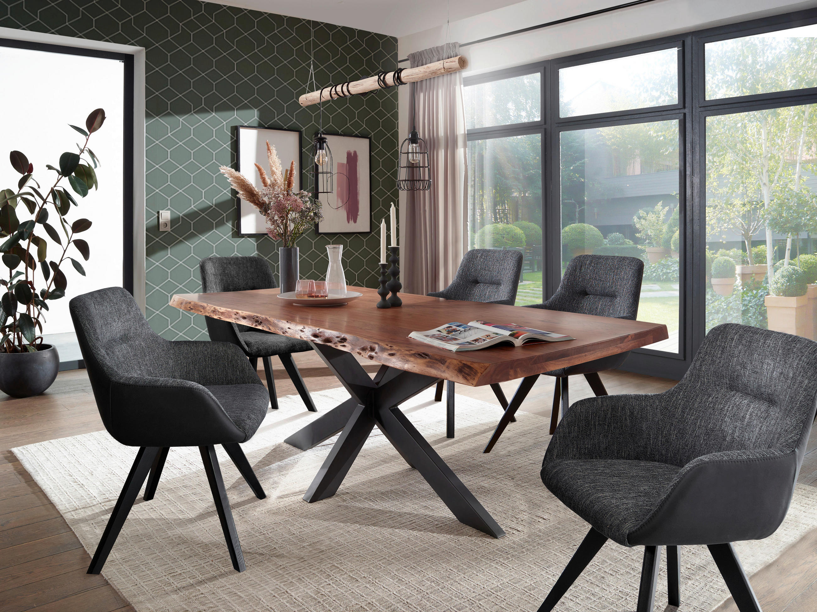 ESSTISCH in Holz 220/100/76 cm  - Schwarz/Akaziefarben, LIFESTYLE, Holz/Metall (220/100/76cm) - Livetastic