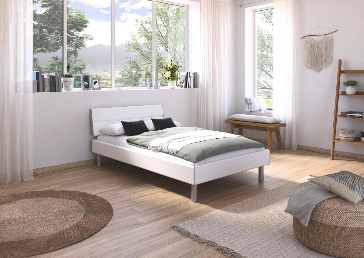 BETT 120/200 cm  in Weiss   - Weiss/Alufarben, Design, Holzwerkstoff/Metall (120/200cm) - Carryhome