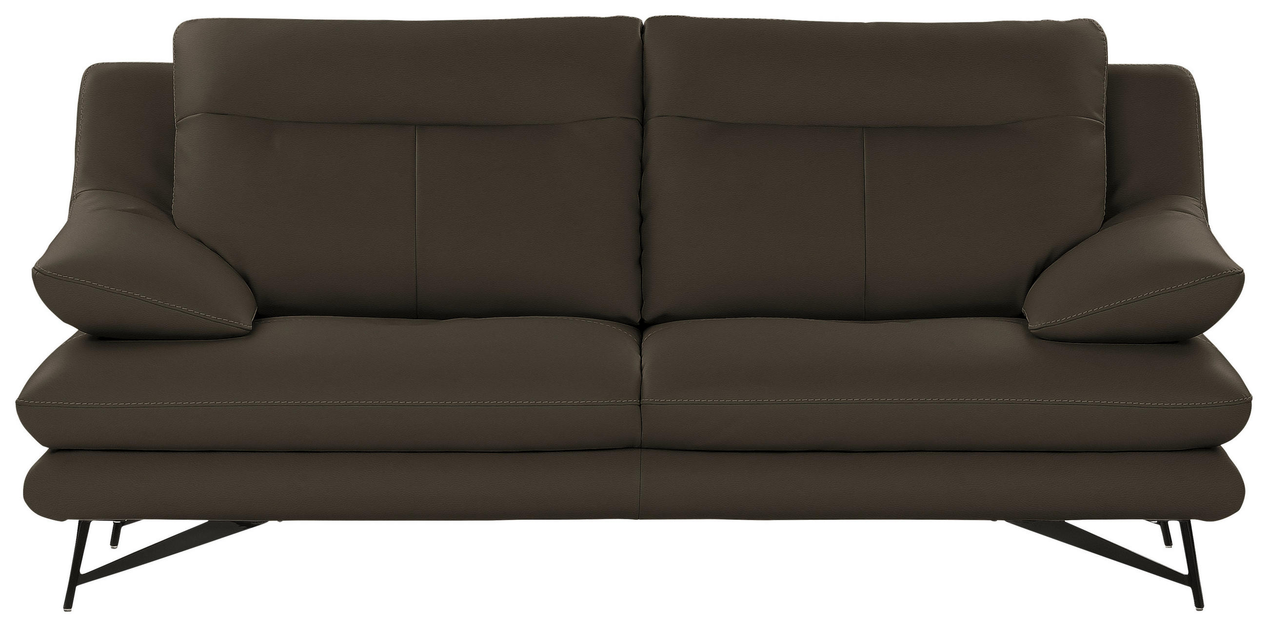 3-SITZER-SOFA in Leder Braun  - Braun, Design, Leder/Metall (215/90/109cm)