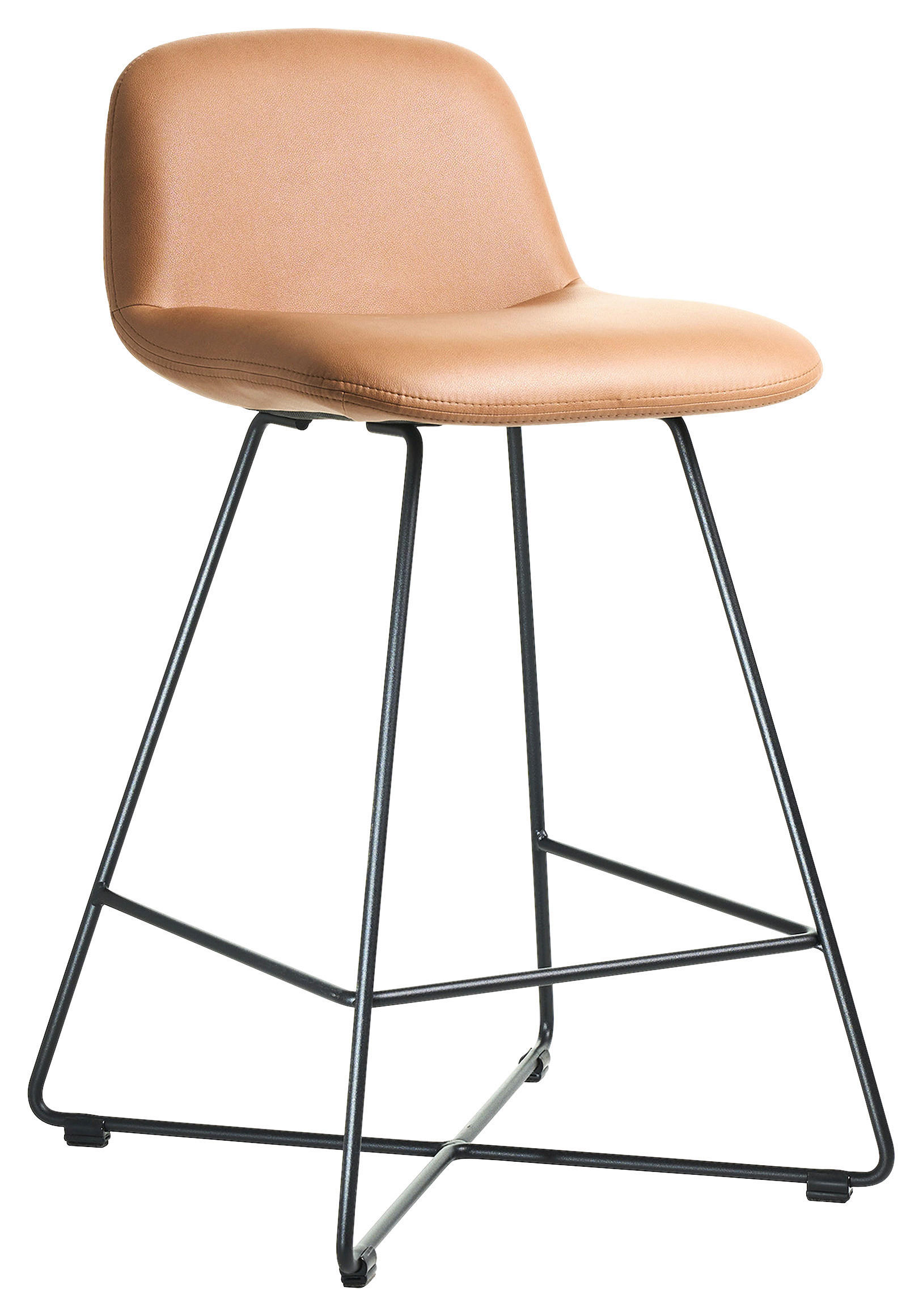 BARHOCKER Lederlook Schwarz, Cognac Edelstahl Stoffauswahl  - Cognac/Schwarz, Basics, Textil/Metall (50/85/48cm) - Celina Home