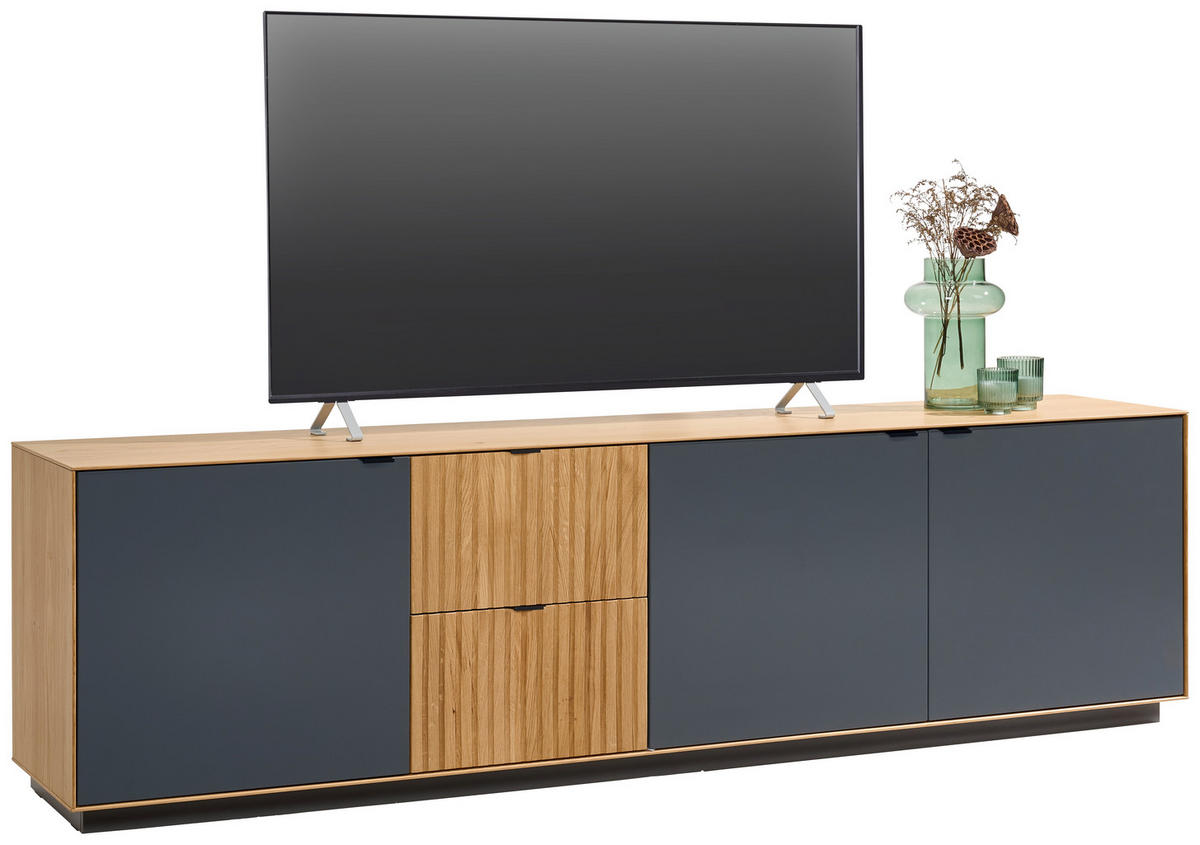 LOWBOARD Grau, Eichefarben  210/61,8/42 cm  - Eichefarben/Schwarz, Natur, Holz/Holzwerkstoff (210/61,8/42cm) - Linea Natura