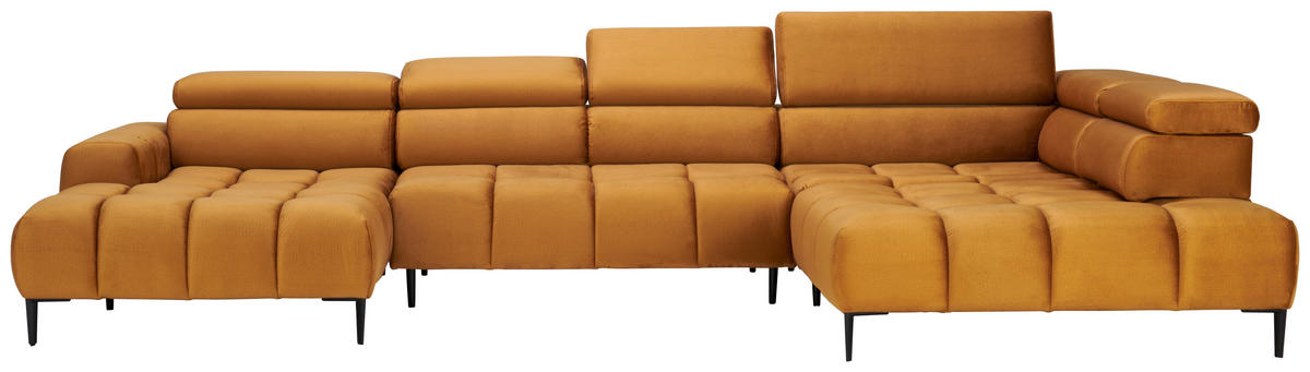 ECKSOFA in Webstoff Currygelb   - Currygelb/Schwarz, Design, Textil/Metall (177/385/216cm) - Welnova