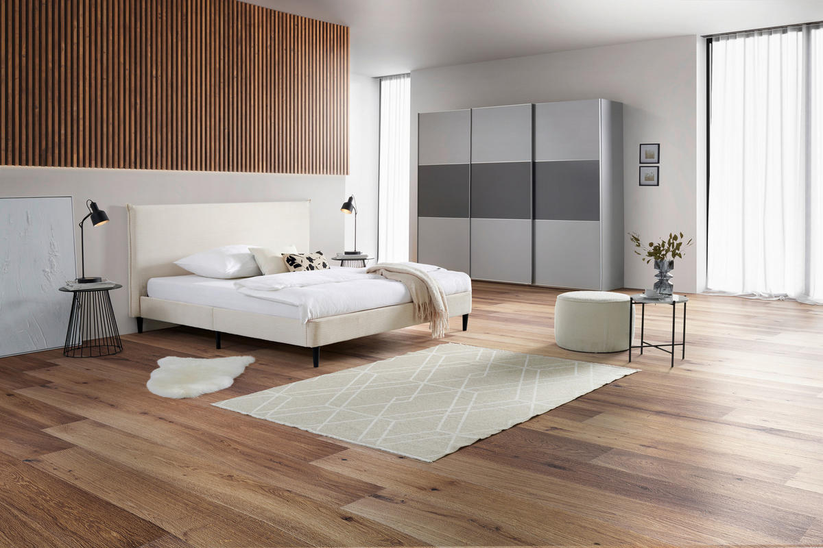 KÁRPITOZOTT ÁGY 180/200 cm  fehér  - natúr színű/fekete, Modern, műanyag/textil (180/200cm) - Livetastic