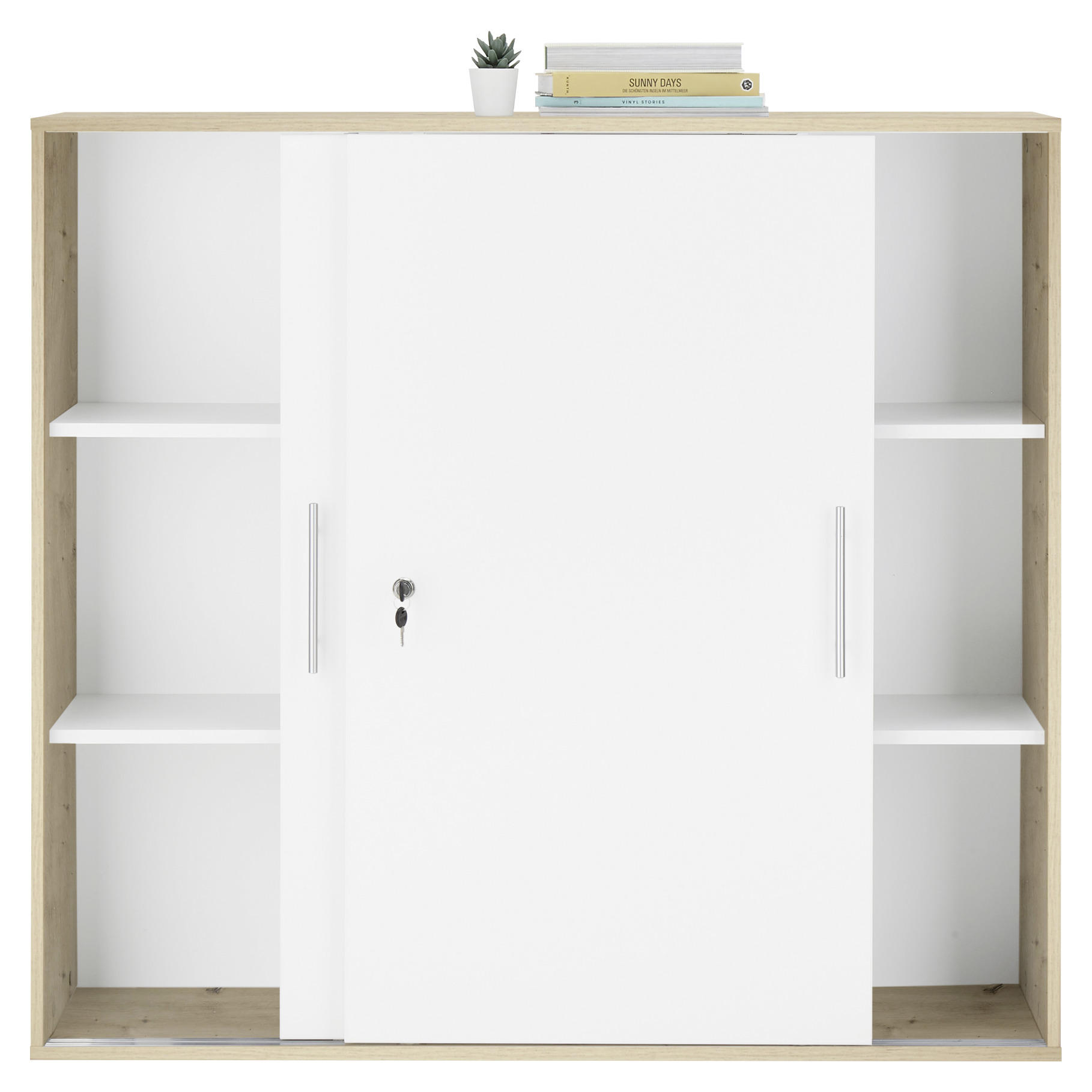 AKTENSCHRANK Weiß, Eiche Artisan - Weiß/Eiche Artisan, Basics, Holzwerkstoff (120/110/40cm) - MID.YOU