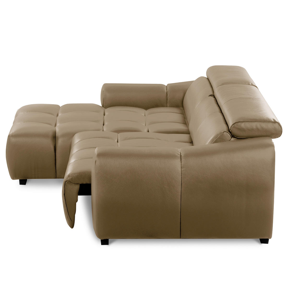 ECKSOFA AVEIRO Mokka Echtleder Bettkasten, Kopfteilverstellung, Sitzvorzug  - Schwarz/Mokka, Design, Leder/Kunststoff (177/274cm) - Livetastic